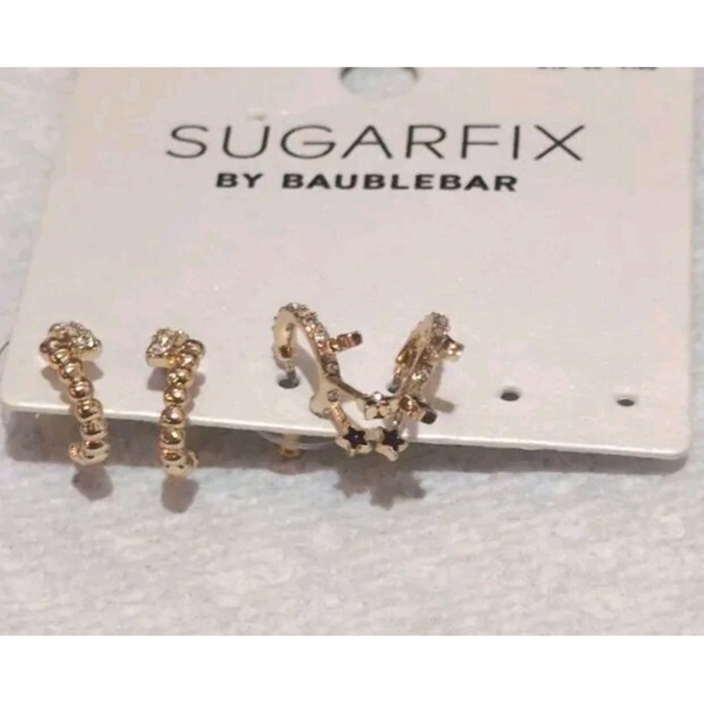 Sugarfix By Baublebar Earrings Set of 2 Hoops Gold Tone Rhinestones